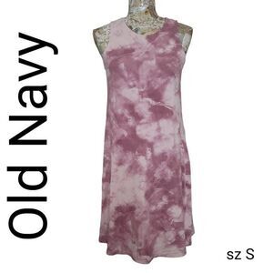 Old Navy Pink White Tie Dye Stretch Comfy Casual Sundress Dress